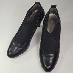 Joan & David Luxe Helena Black Leather Heels Pumps Size 8.5M‎